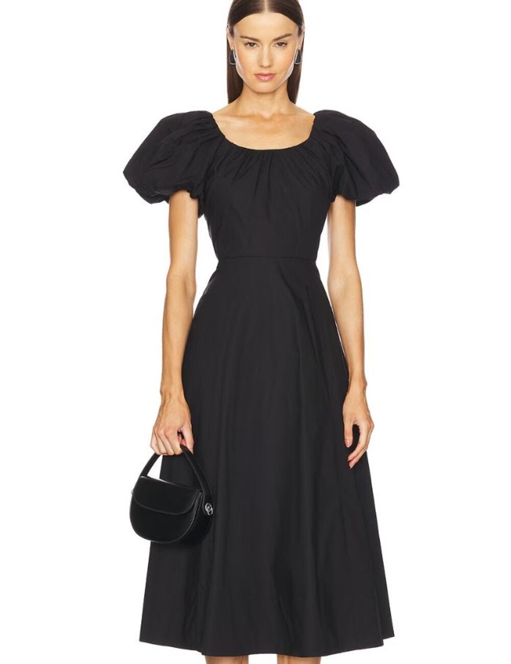 Ulla Johnson Black Imara Dress cotton-poplin midi dress $490 Sz 0 Pockets